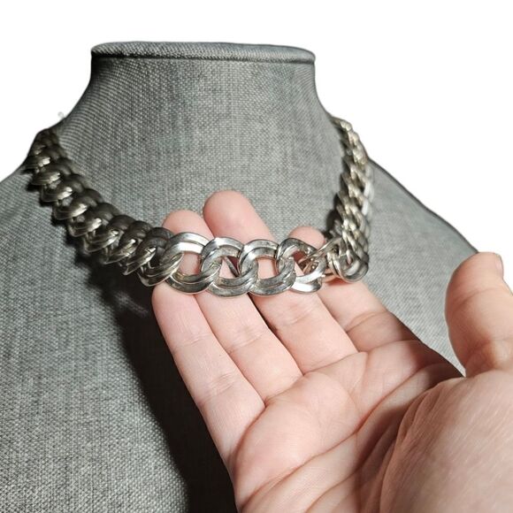 Vintage Retro Silver-tone Double Link Collar Necklace - Picture 7 of 10